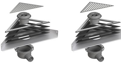 Cover image for  Corner Drain Complete - low building height (Drain unit, Outlet unit, Classicline Frame and grating)