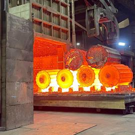Cover image for Steel ingots produced via electric arc furnace in unalloyed and alloyed form, thermally treated