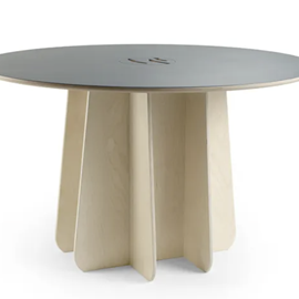 Cover image for Funghi Table, Diameter 1200 mm, Desktop linoleum, undercarriage H900 in birch plywood.