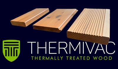 Cover image for Thermivac thermally treated, planed and unplaned wood with fire protection Burnblock