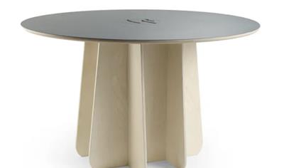 Cover image for Funghi Table, Diameter 1200 mm, Desktop linoleum, undercarriage H900 in birch plywood.