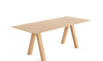 Cover image for Trestle table with wooden legs & stained finish