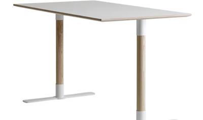 Cover image for Jim T pillar table, 1400x750 mm, High pressure laminate, pillar H730 in ash, metal foot 600 mm