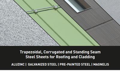 Cover image for Trapezoidal, Corrugated and Standing Seam Steel Sheets for Roofing and Cladding